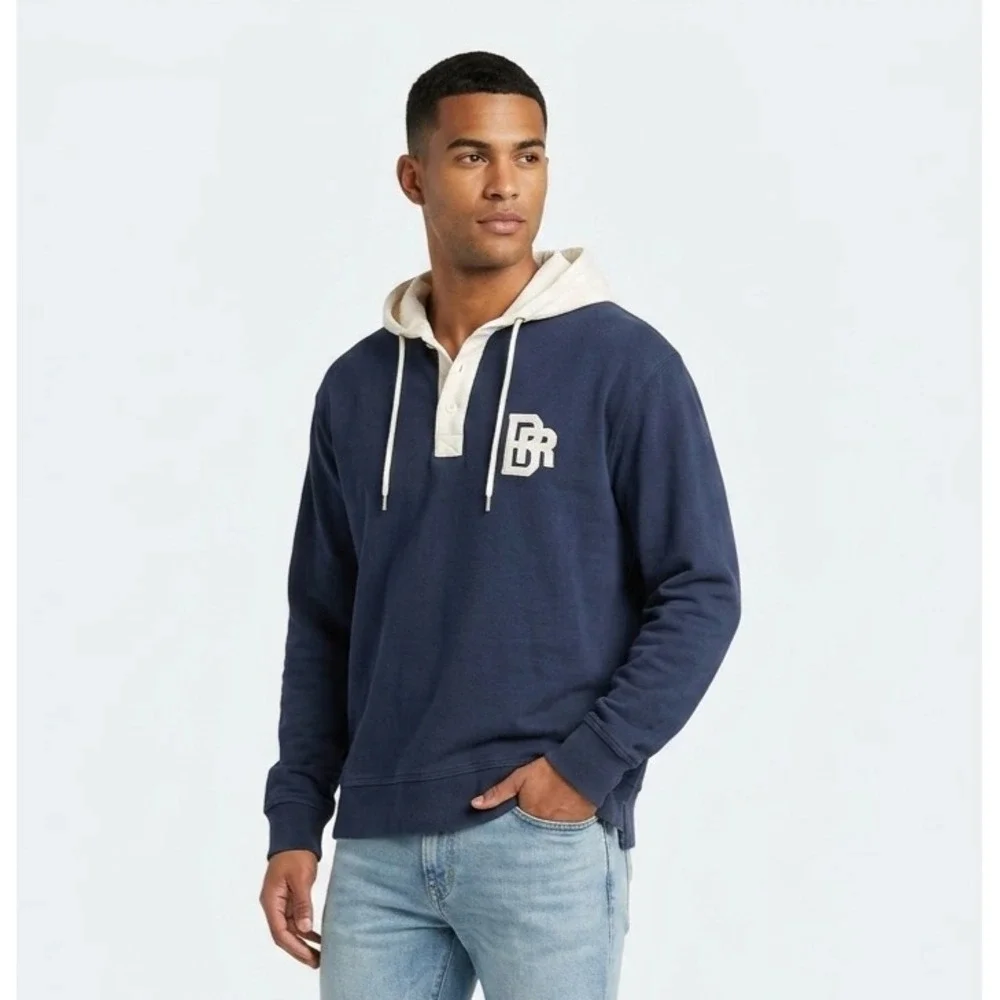 Banana Republic Rugby Sweatshirt Mens XL Navy Blue Contrast Hooded Pullover Logo